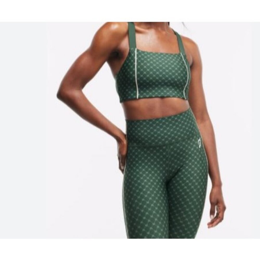 Peloton Green Patterned Square-Neck Sports Bra